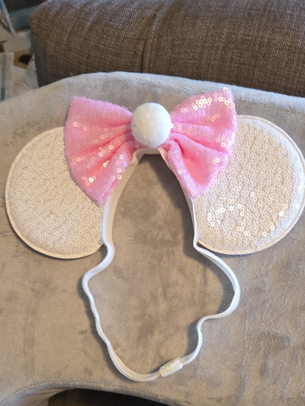 Easter Bunny Sequin Minnie Ears Headband with Pink Bow